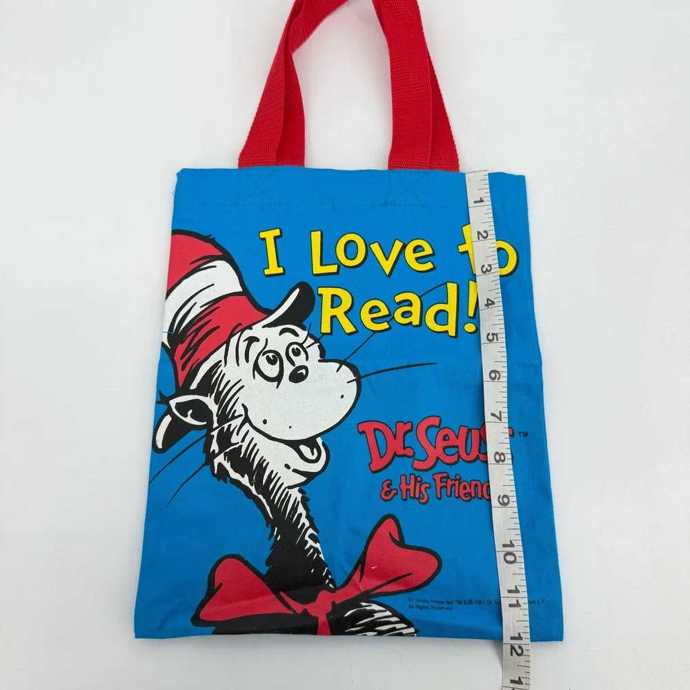 Dr. Seuss I Love To Read Book Bag Vintage Tote Blue with Red Handles